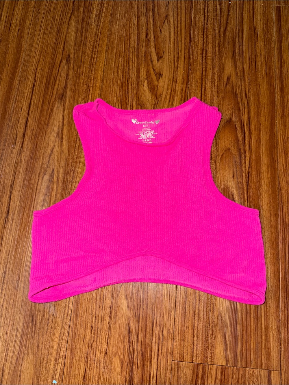 Ribbed Bright Pink Crop Tank Top - Unknown Brand
